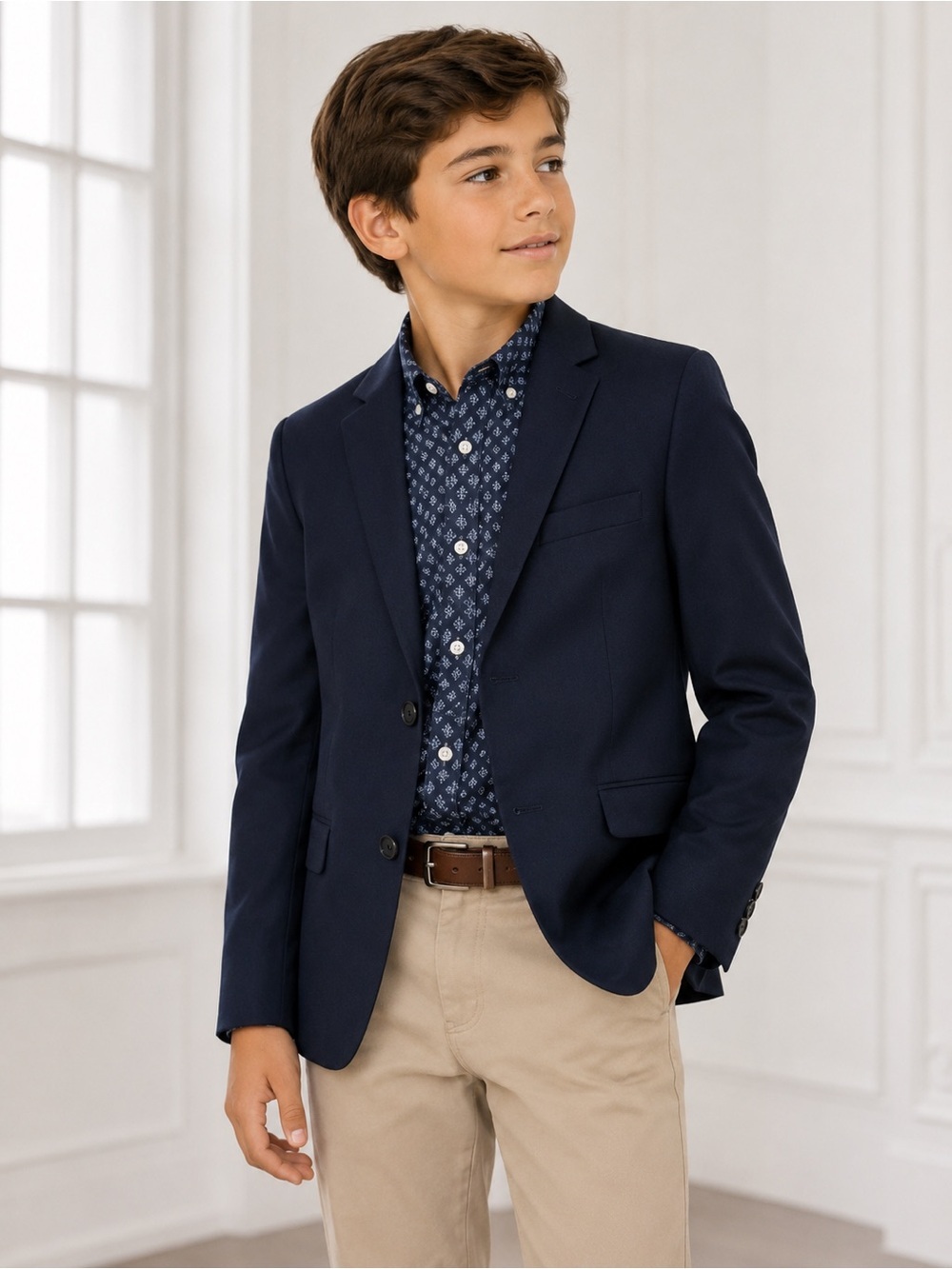 Boys Tallia Classic Navy Youth Wool Blend Blazer Sport Coat Large YL Stretch
